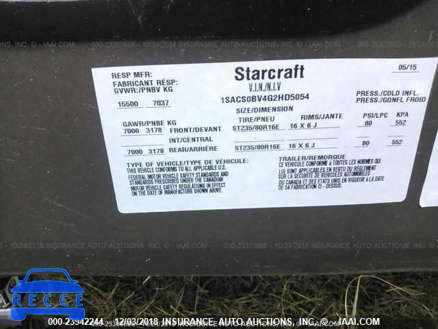 2016 STARCRAFT OTHER 1SACS0BV4G2HD5054 зображення 9