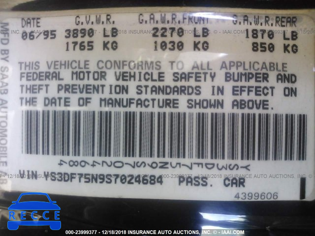 1995 SAAB 900 SE TURBO YS3DF75N9S7024684 image 8