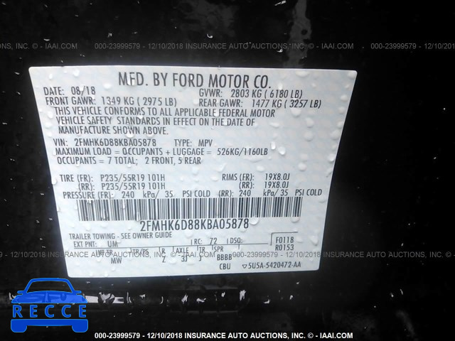 2019 FORD FLEX LIMITED 2FMHK6D88KBA05878 зображення 8