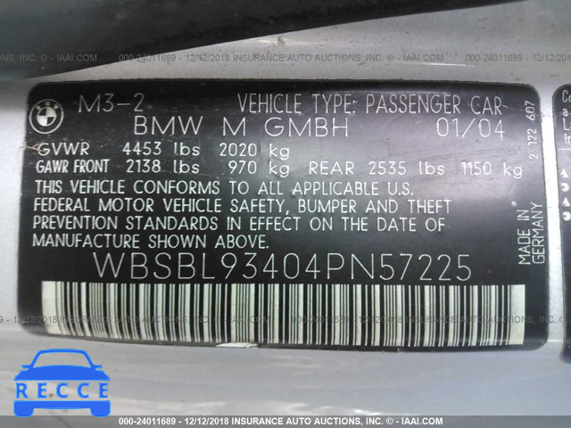 2004 BMW M3 WBSBL93404PN57225 image 8