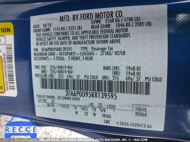 2019 FORD FUSION TITANIUM 3FA6P0D95KR139595 Bild 8