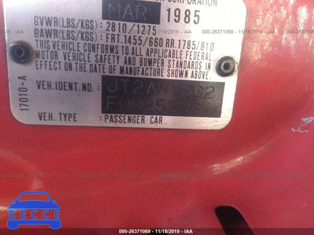 1985 TOYOTA MR2 JT2AW15C2F0025396 image 8