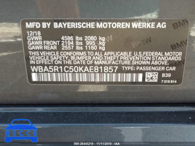2019 BMW 330I WBA5R1C50KAE81857 зображення 8