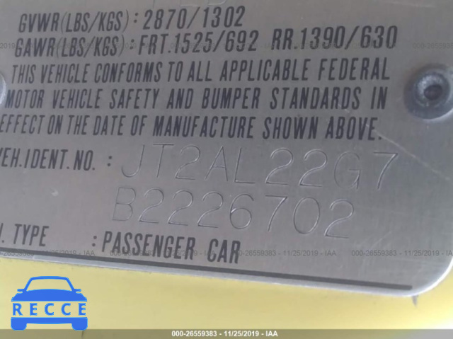1981 TOYOTA TERCEL DELUXE JT2AL22G7B2226702 image 8