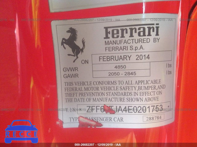 2014 FERRARI CALIFORNIA ZFF65TJA4E0201753 image 8