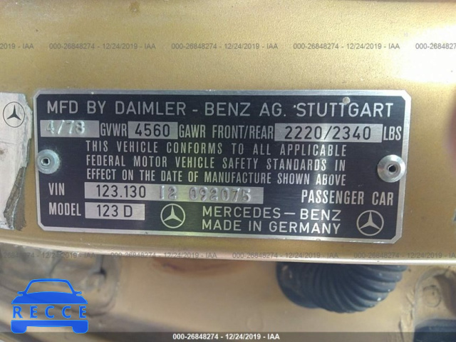 1978 MERCEDES BENZ 300 12313012092075 image 8