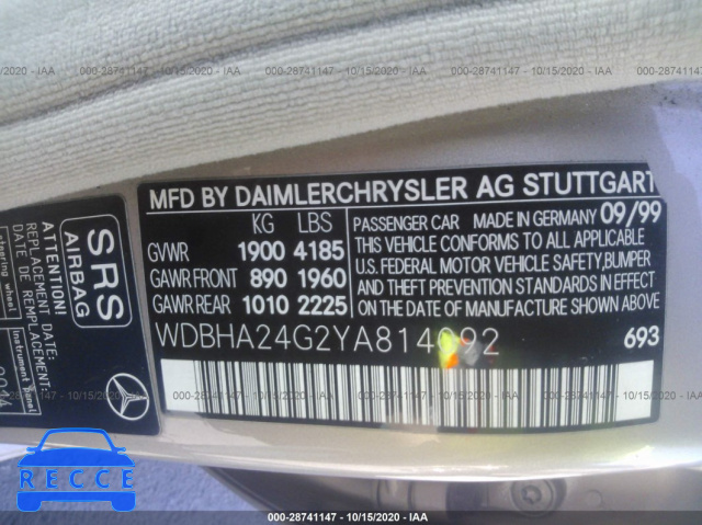 2000 MERCEDES-BENZ C-CLASS KOMPRESSOR WDBHA24G2YA814092 Bild 8