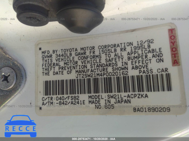 1993 TOYOTA MR2 JT2SW21M4P0020162 image 8
