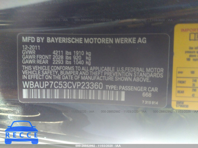 2012 BMW 1 SERIES 128I WBAUP7C53CVP23360 image 8