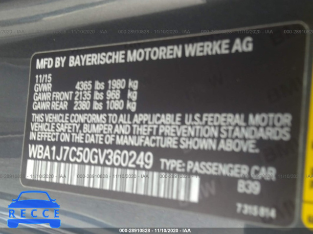 2016 BMW 2 SERIES M235I WBA1J7C50GV360249 image 8