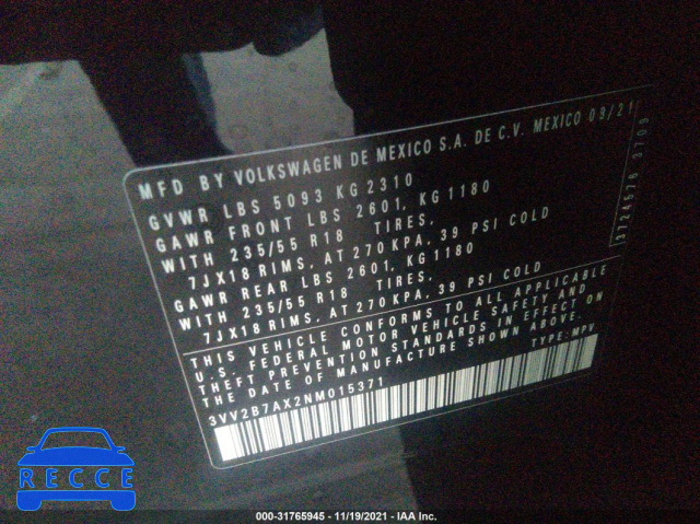 2022 VOLKSWAGEN TIGUAN SE 3VV2B7AX2NM015371 image 8