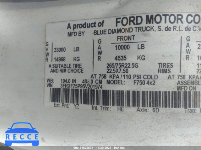 2005 FORD SUPER DUTY F-750 XL/XLT 3FRXF75P95V201974 image 8