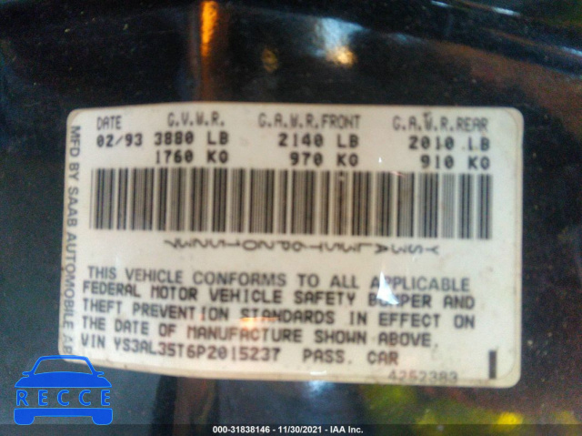 1993 SAAB 900 COMMEMORATIVE YS3AL35T6P2015237 image 8
