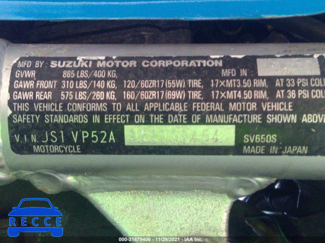2002 SUZUKI SV650 S JS1VP52A322100454 image 9