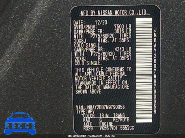 2021 NISSAN ARMADA SL JN8AY2BB7M9790958 image 8