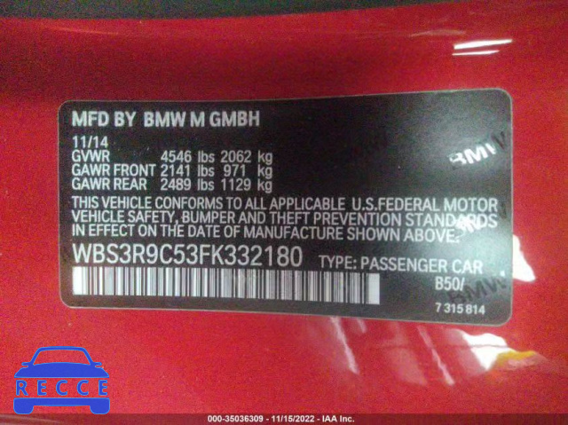 2015 BMW M4 WBS3R9C53FK332180 image 8
