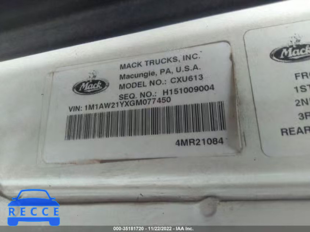 2016 MACK CXU613 CXU600 1M1AW21YXGM077450 image 8