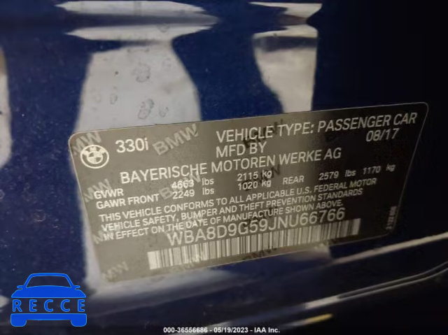 2018 BMW 330I XDRIVE WBA8D9G59JNU66766 image 8