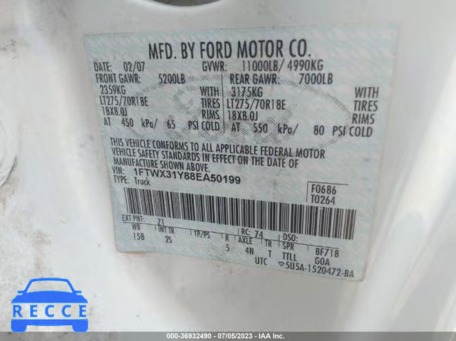 2008 FORD F-350 XLT/FX4/LARIAT/XL 1FTWX31Y88EA50199 image 8