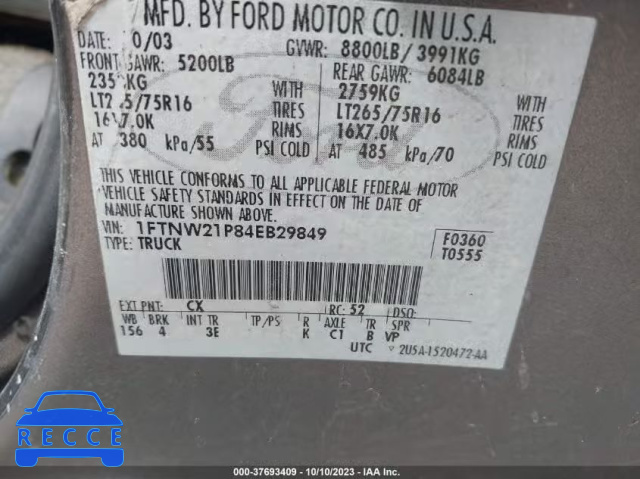 2004 FORD F-250 LARIAT/XL/XLT 1FTNW21P84EB29849 image 8