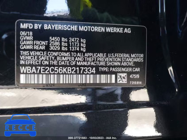 2019 BMW 740I WBA7E2C56KB217334 зображення 8
