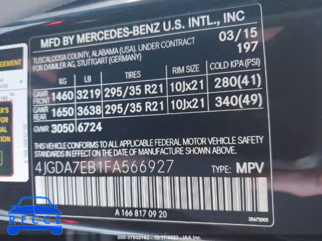 2015 MERCEDES-BENZ ML 63 AMG 4JGDA7EB1FA566927 зображення 8
