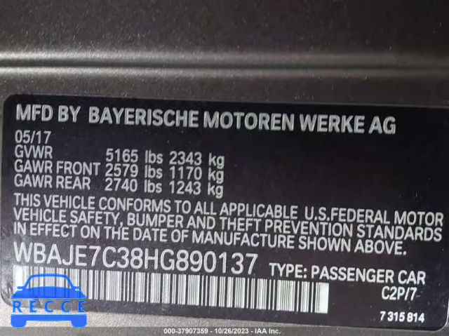 2017 BMW 540I XDRIVE WBAJE7C38HG890137 image 8