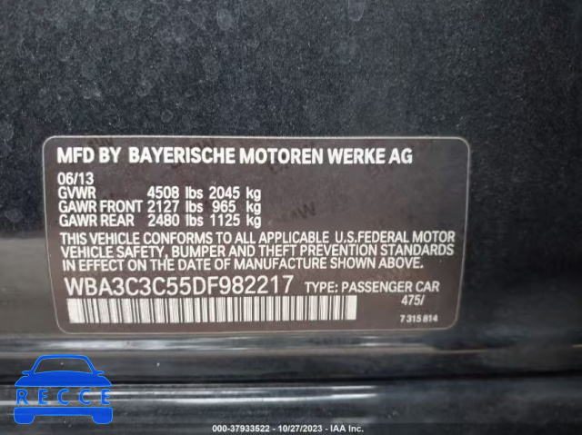 2013 BMW 320I XDRIVE WBA3C3C55DF982217 image 8