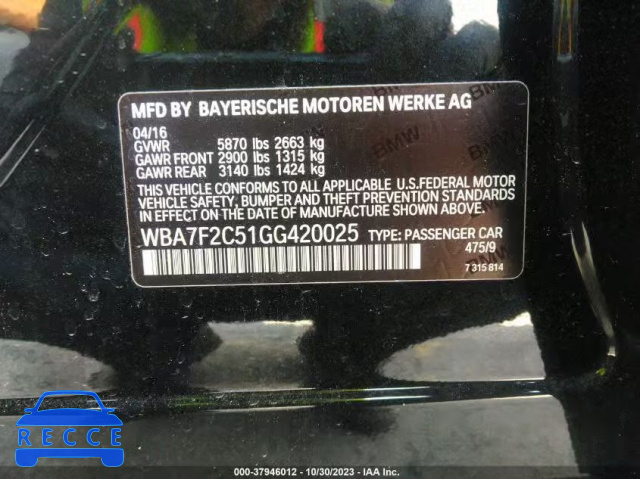 2016 BMW 750I XDRIVE WBA7F2C51GG420025 image 8