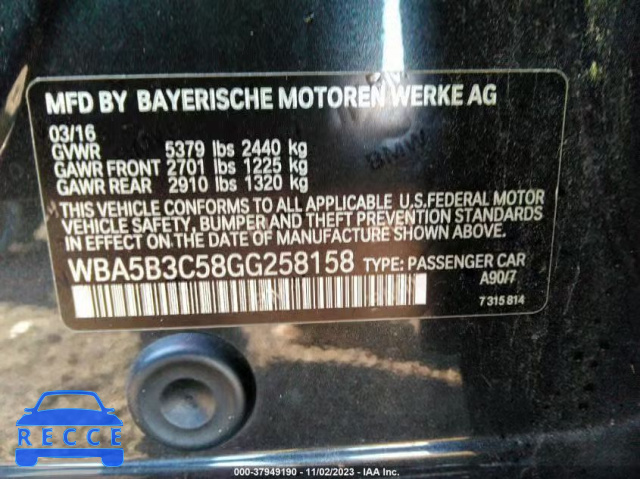 2016 BMW 535I XDRIVE WBA5B3C58GG258158 зображення 8