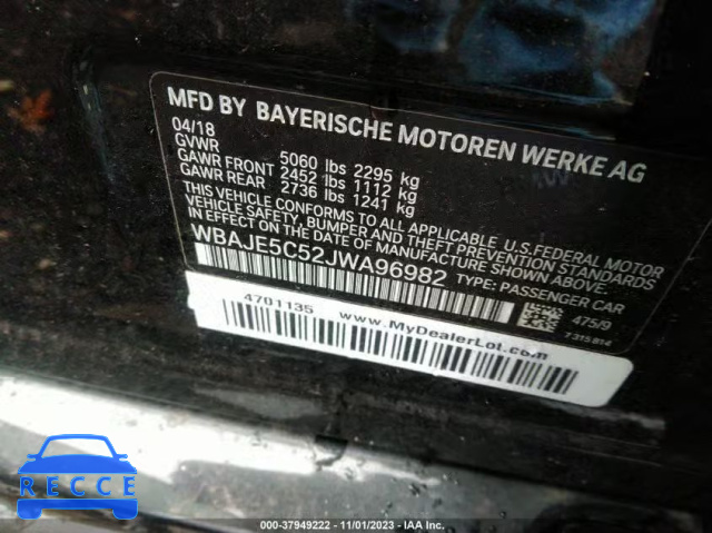 2018 BMW 540I WBAJE5C52JWA96982 image 8