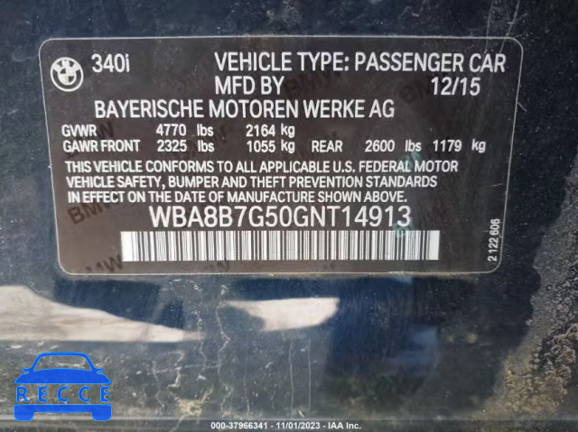 2016 BMW 340I XDRIVE WBA8B7G50GNT14913 зображення 8