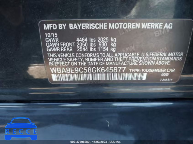 2016 BMW 328I WBA8E9C58GK645877 зображення 8