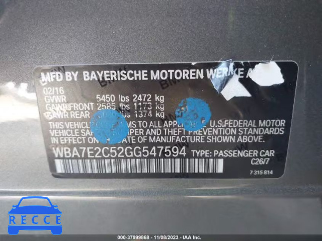 2016 BMW 740I WBA7E2C52GG547594 зображення 8