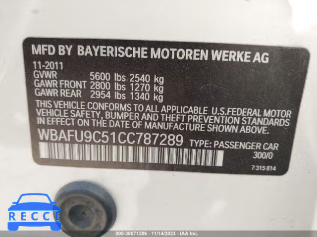 2012 BMW 550I XDRIVE WBAFU9C51CC787289 Bild 8