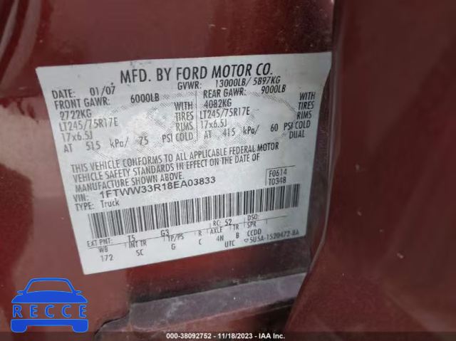 2008 FORD F-350 XLT/FX4/LARIAT/KING RANCH/XL 1FTWW33R18EA03833 image 8