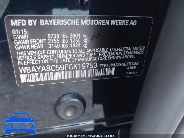 2015 BMW 750I WBAYA8C59FGK19753 зображення 8
