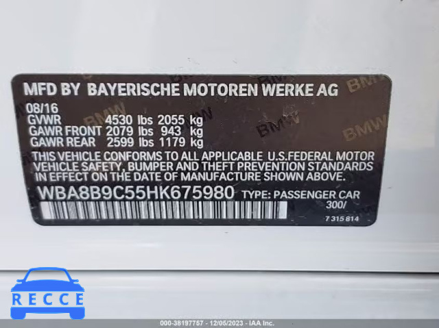 2017 BMW 330I WBA8B9C55HK675980 зображення 8