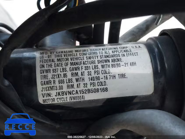 2002 KAWASAKI VN800 JKBVNCA152B508168 зображення 9