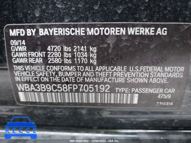 2015 BMW 335I XDRIVE WBA3B9C58FP705192 зображення 8
