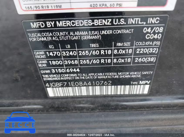 2008 MERCEDES-BENZ GL 450 4JGBF71E08A410762 image 8