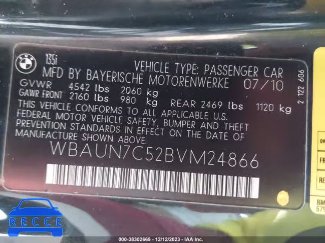 2011 BMW 135I WBAUN7C52BVM24866 зображення 8