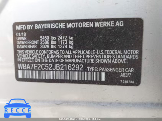 2018 BMW 740I WBA7E2C52JB216292 зображення 8
