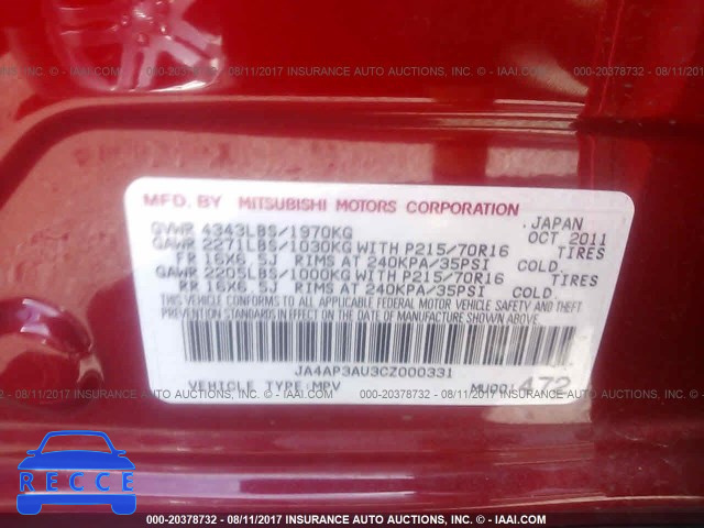 2012 MITSUBISHI OUTLANDER SPORT ES JA4AP3AU3CZ000331 image 8