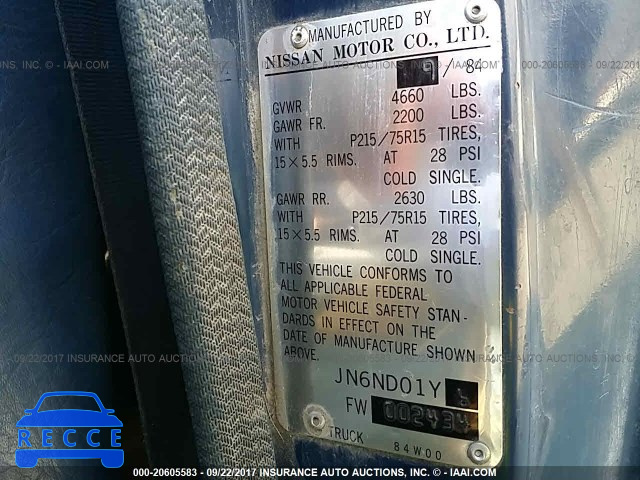 1985 NISSAN 720 SHORT BED JN6ND01Y6FW002434 image 8