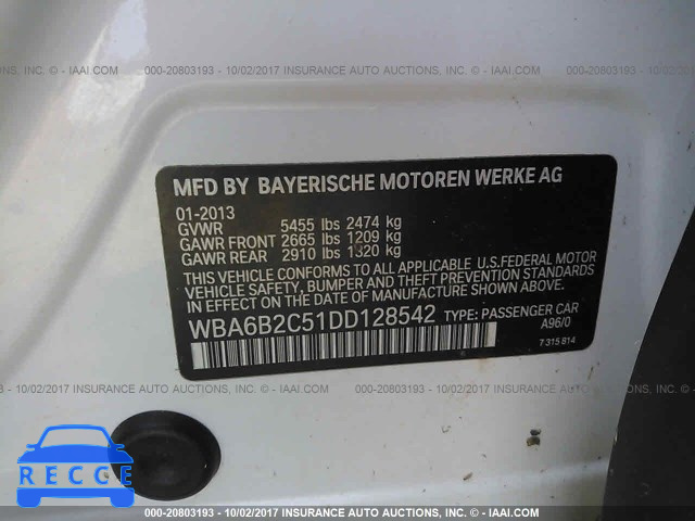 2013 BMW 650 I WBA6B2C51DD128542 Bild 8