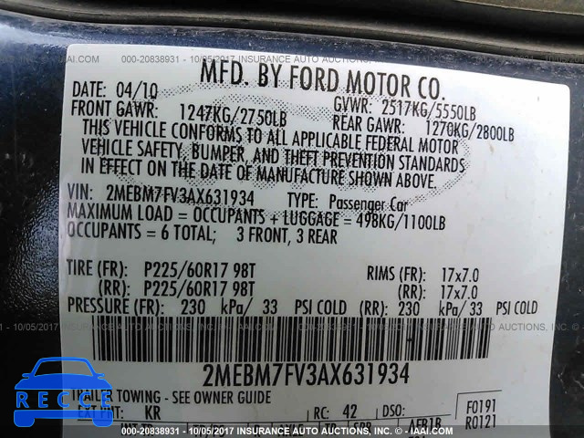 2010 MERCURY GRAND MARQUIS LS 2MEBM7FV3AX631934 image 8