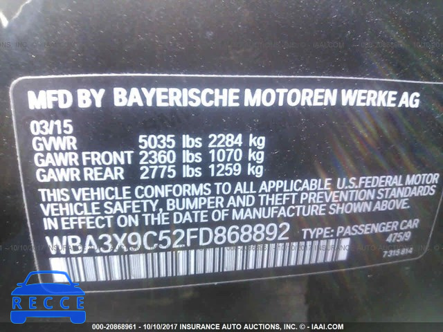 2015 BMW 335 XIGT WBA3X9C52FD868892 зображення 8