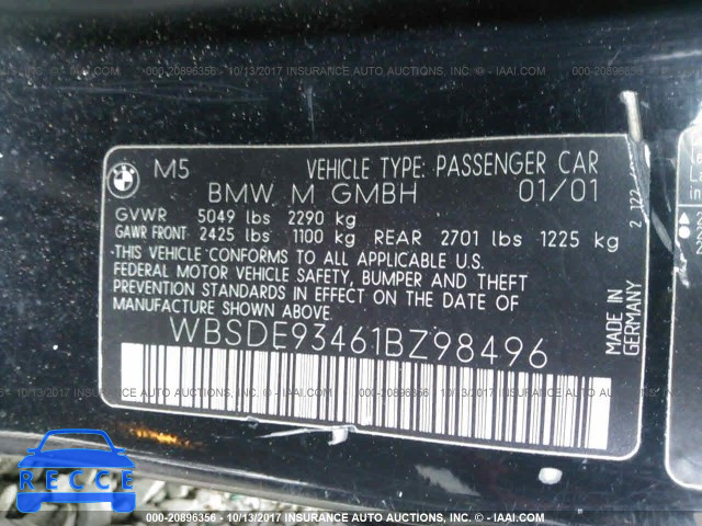 2001 BMW M5 WBSDE93461BZ98496 image 8