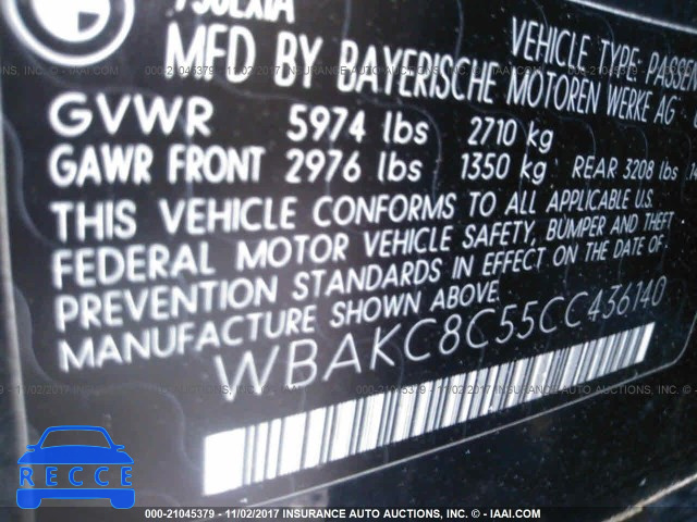 2012 BMW 750 LXI WBAKC8C55CC436140 image 8